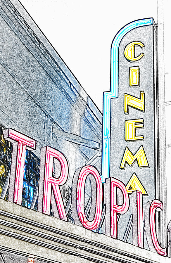 Movie Digital Art - Key West Tropic Cinema Neon Art Deco Theater Signs Colored Pencil Digital Art by Shawn OBrien