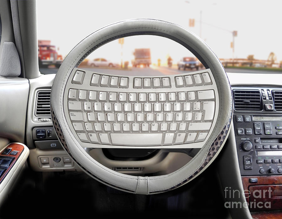 Device Photograph - Keyboard On Steering Wheel by Mike Agliolo