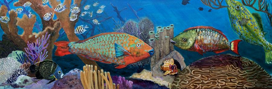 Keys Reef Encounter Painting by Linda Kegley