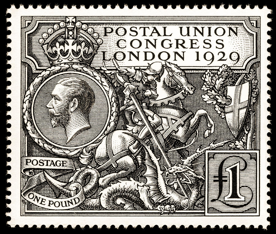 Dragon Photograph - KGV Postal Union Congress 1929 1 Pound Postage Stamp by Hakon Soreide
