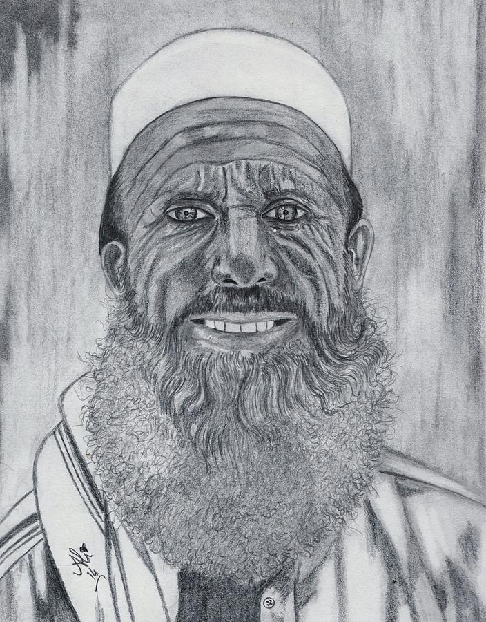 Afghan Man Drawing - Khan Baba by Bobby Dar