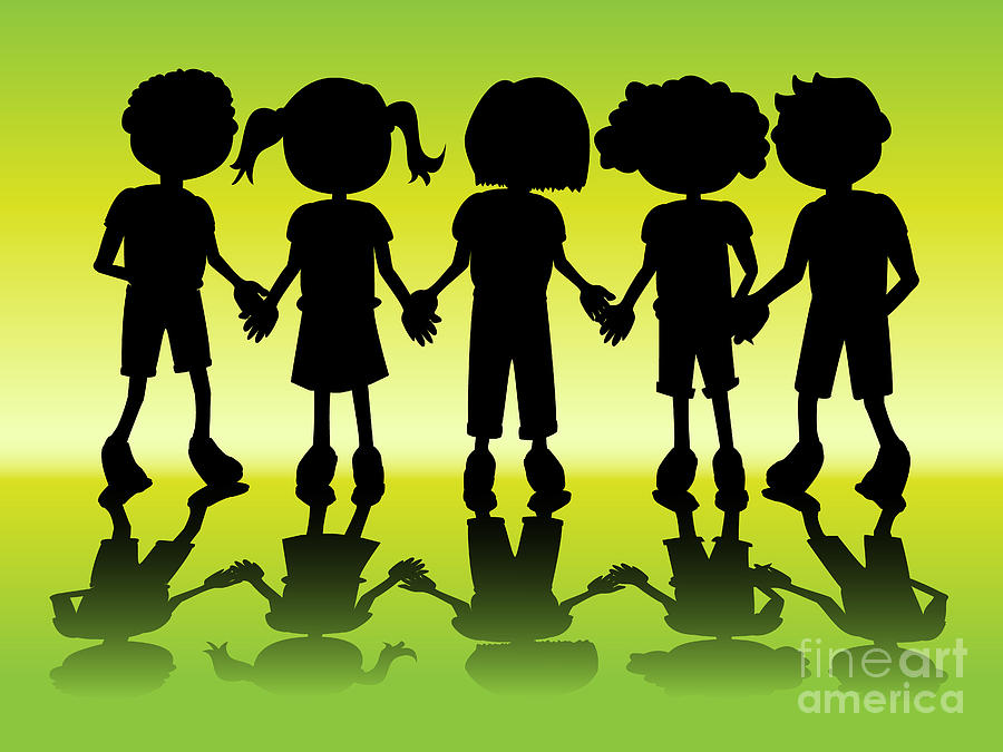 Kid Silhouettes Holding Hands Digital Art By Sylvie Bouchard