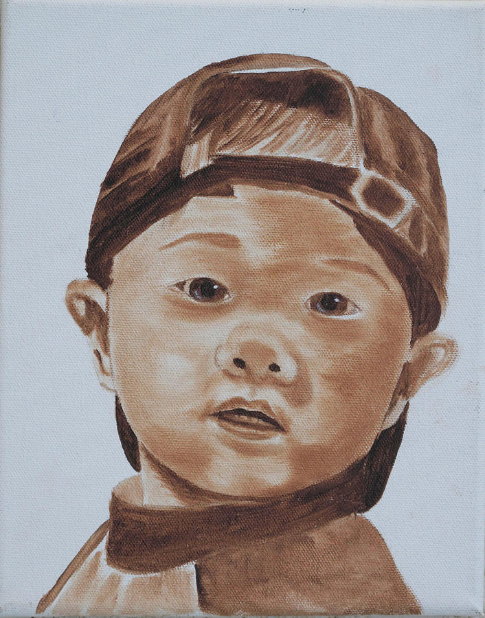 Kids in Hats - Young Baseball Fan Painting by Kathie Camara