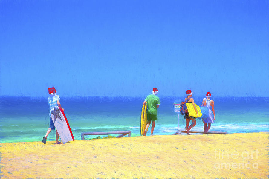 Christmas Photograph - Kids in santa hats at beach by Sheila Smart Fine Art Photography