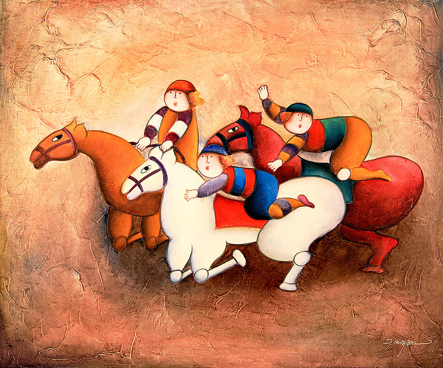 Horse Painting - Kids Riding Horses by Unknown
