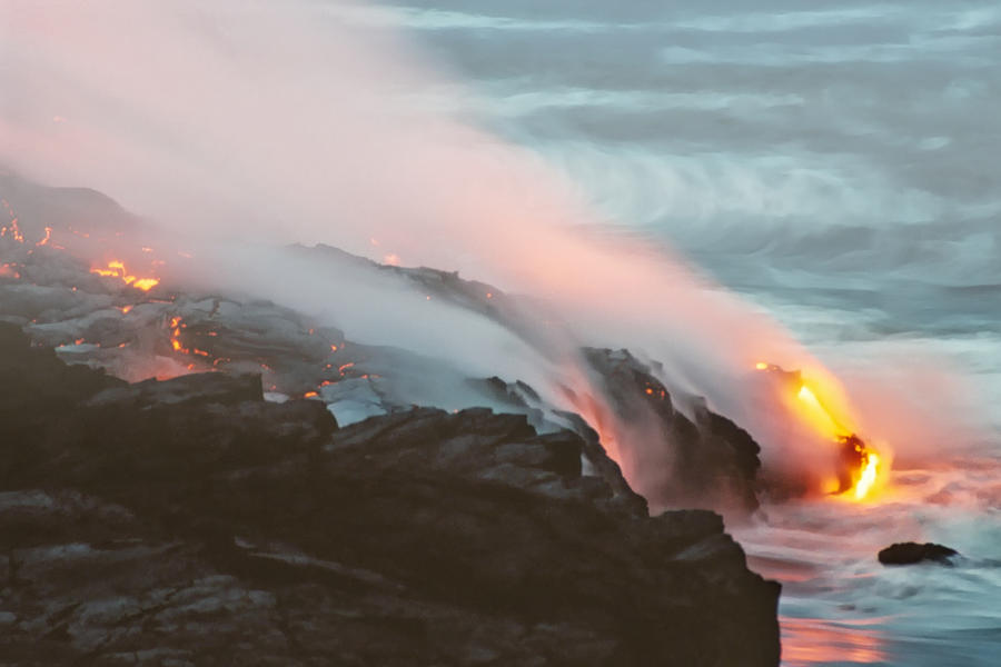 Kilauea Lava Meets the Pacific Photograph by Mary Lee Dereske