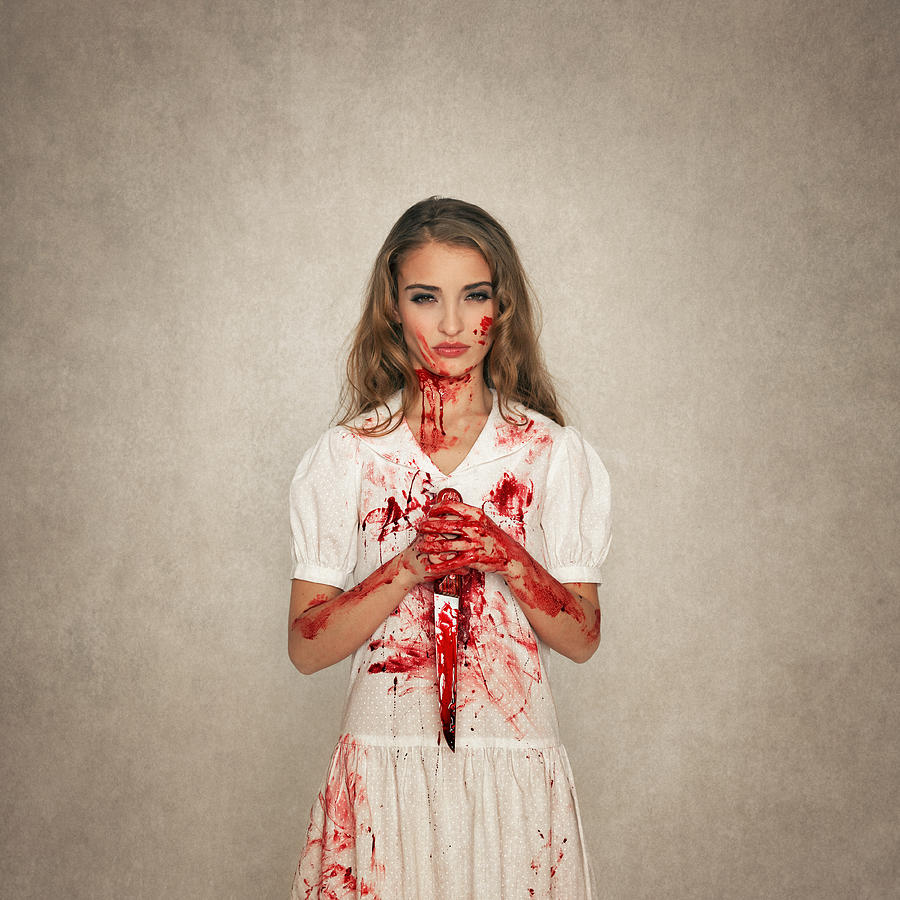 Killer Beauty Holding Bloody Knife Photograph by Mammuth