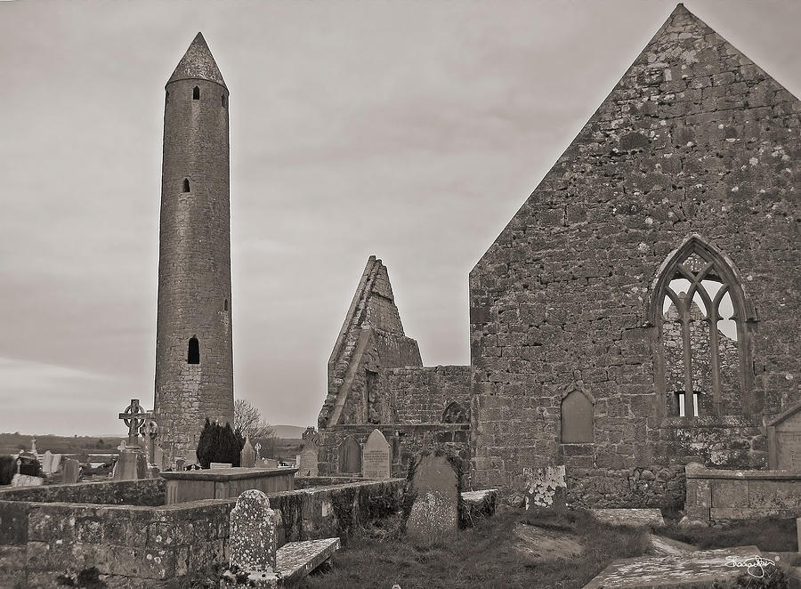 Kilmacduagh Ruins- Antique Black and White Photograph by Shanna Hyatt