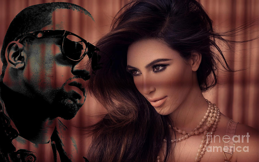 Kanye West Mixed Media - Kim Kardashian Kanye West by Marvin Blaine