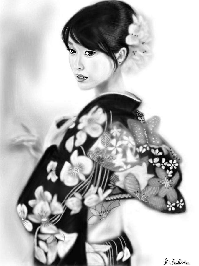 Ipad Painting - Kimono Girl No.6 by Yoshiyuki Uchida