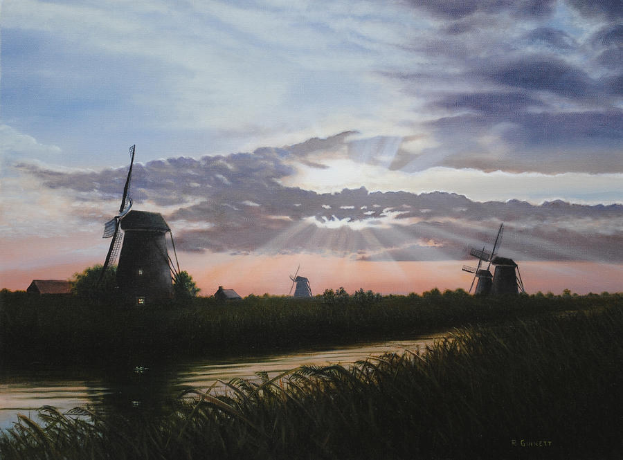 Sunset Painting - Kinderdijk by Richard Ginnett