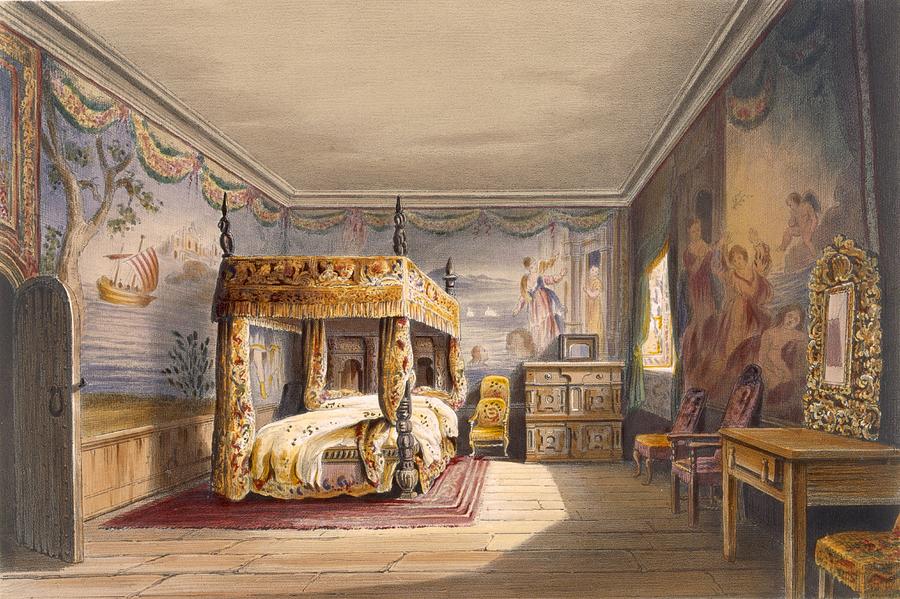 Interior Drawing - King Charles Room, Cotehele House by English School Interior Drawing - King Charles Room, Cotehele House by English School