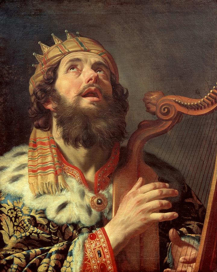 Portrait Painting - King David Playing the Harp by Gerard van Honthorst