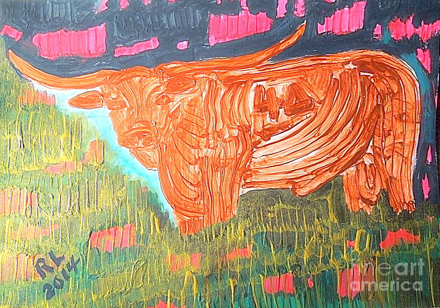 KING Golden Texas Longhorn Bull 1 Painting by Richard W Linford