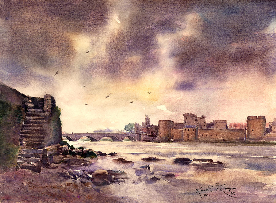 King Johns Castle Downstream County Limerick Ireland Painting by Keith Thompson