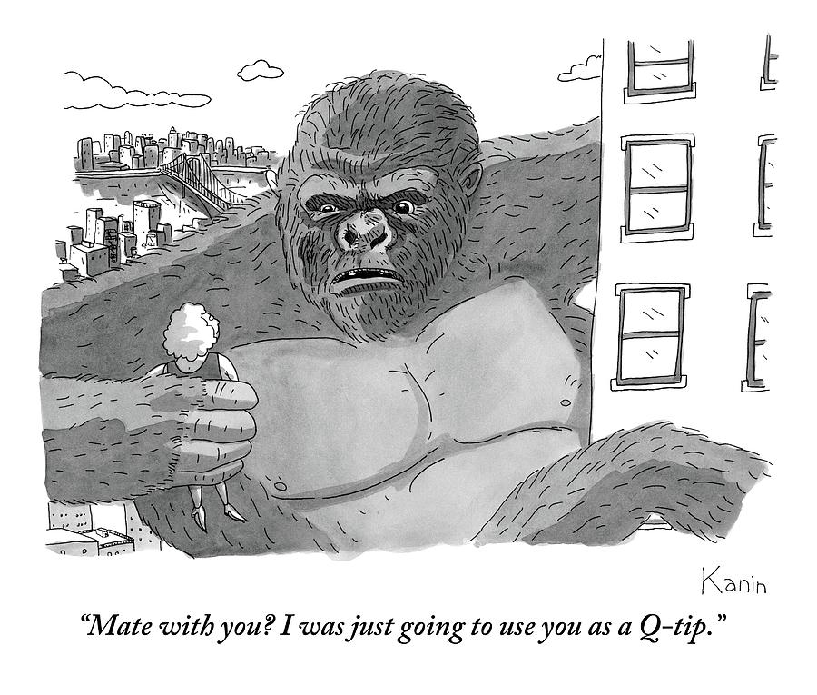 King Kong, Climbing A Building, Addresses A Woman Drawing by Zachary Kanin