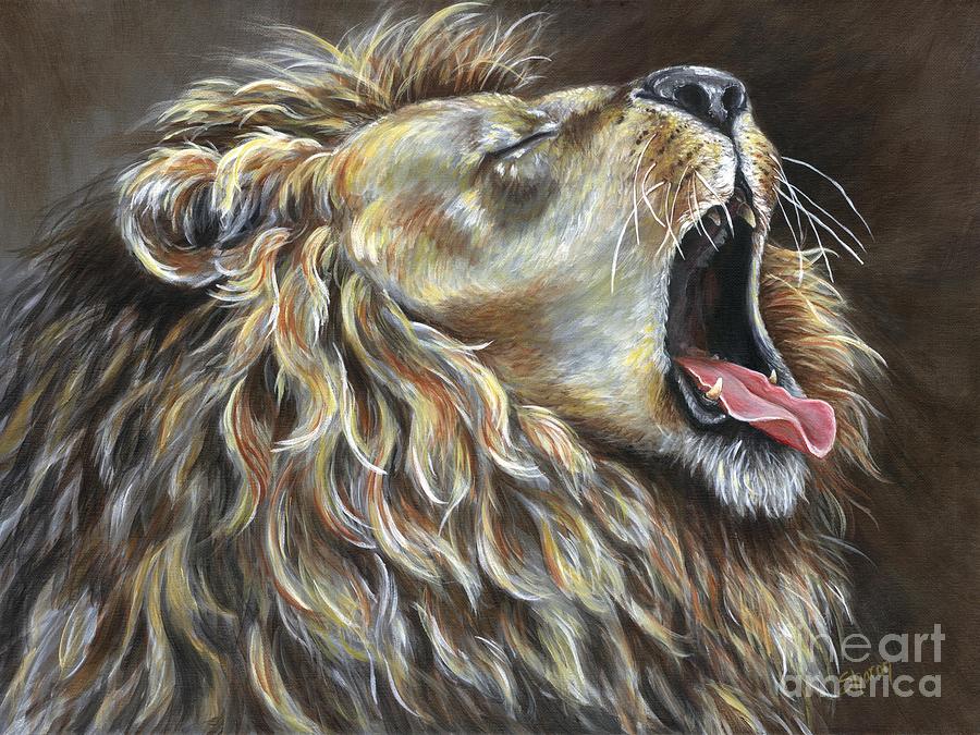 Lion - King Leo is tired of it all Painting by Sharon Molinaro