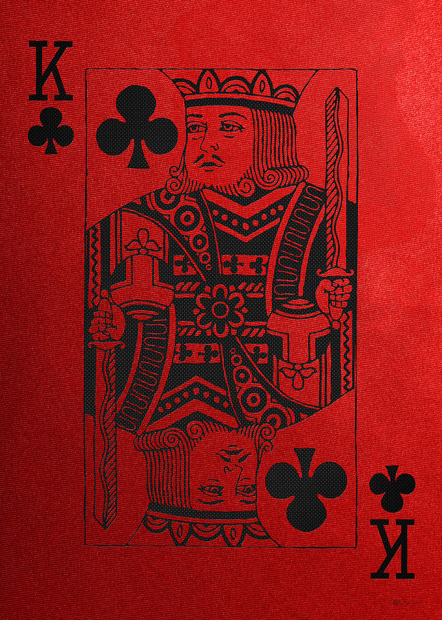 King of Clubs in Black on Red Canvas   Digital Art by Serge Averbukh