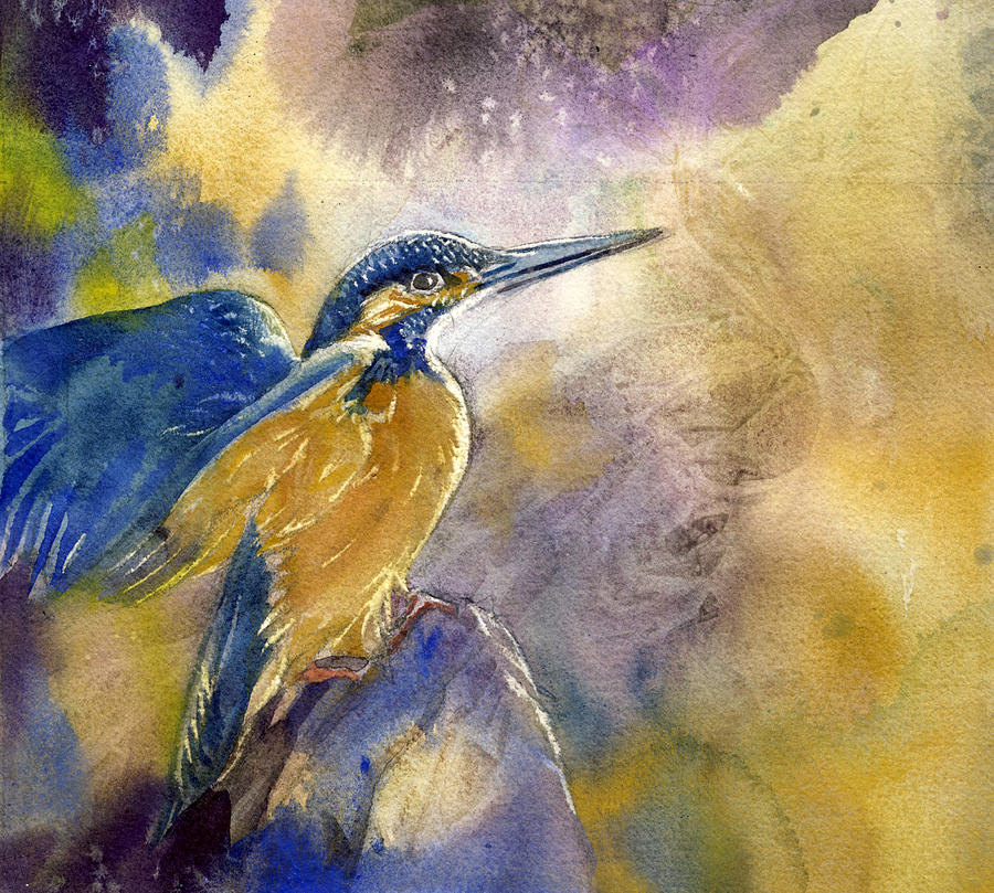 Kingfisher With Yellow Painting by Alfred Ng