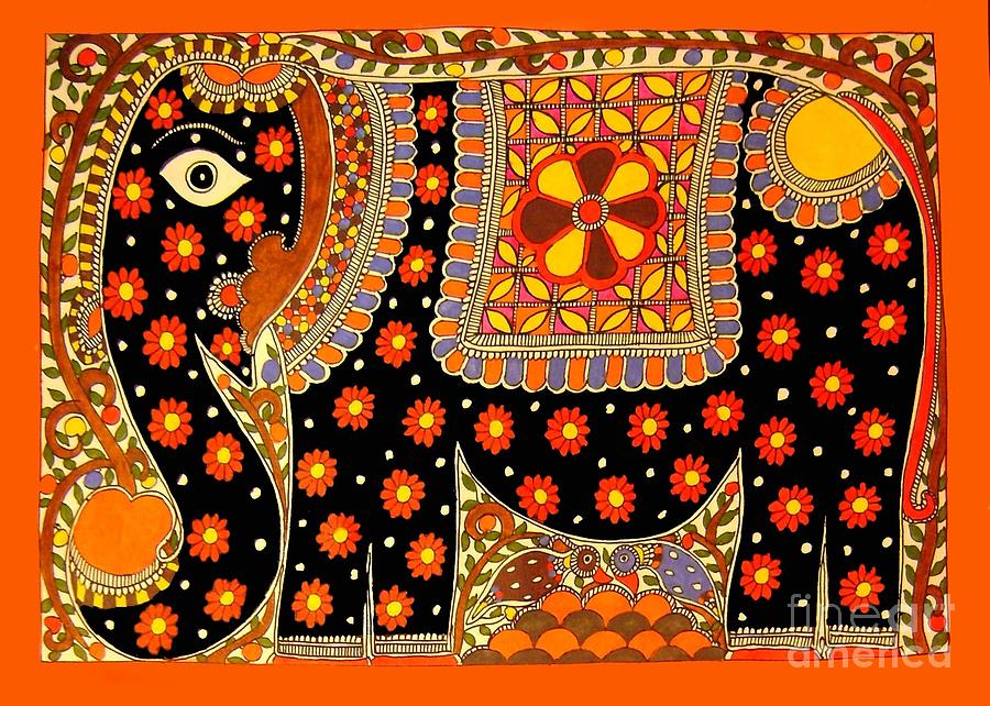 Kings Elephant-Madhubani Paintings Painting by Mithila Crafts