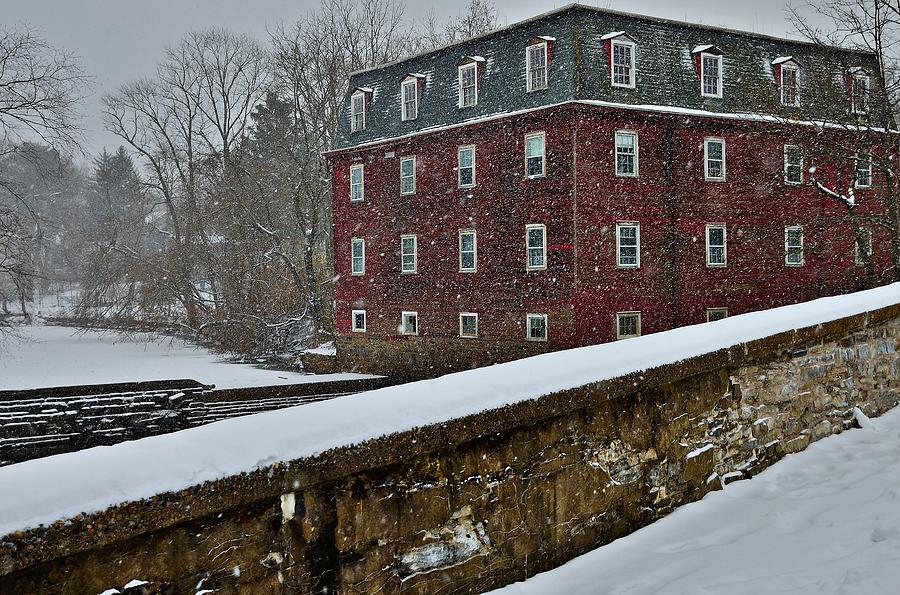 Kingston Mill and Bridge in December 2013 Snowstorm Photograph by Steven Richman