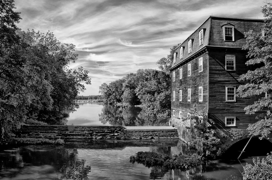 Black And White Photograph - Kingston Mill - Princeton NJ in Black and White by Bill Cannon