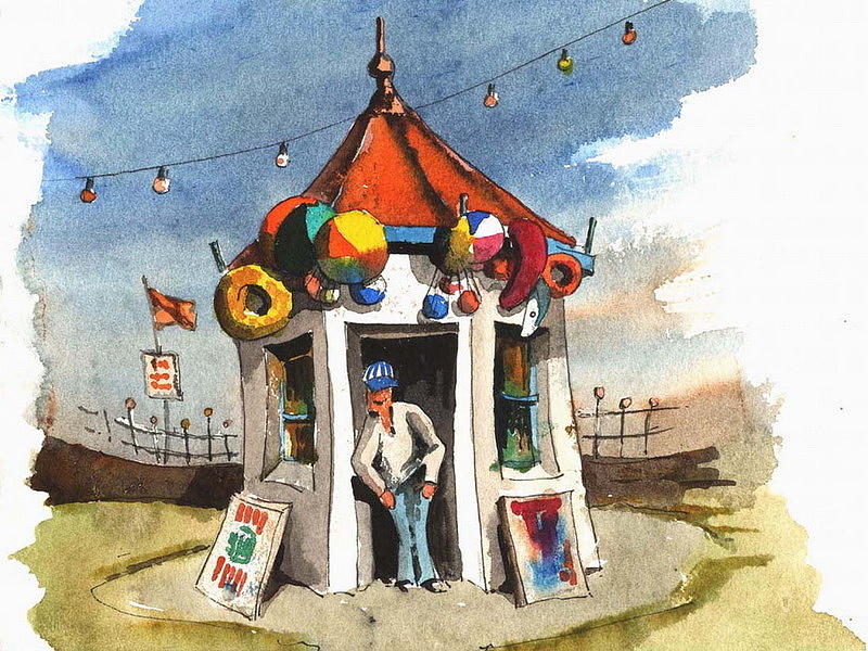 Kiosk on the Prom Bray Painting by Val Byrne