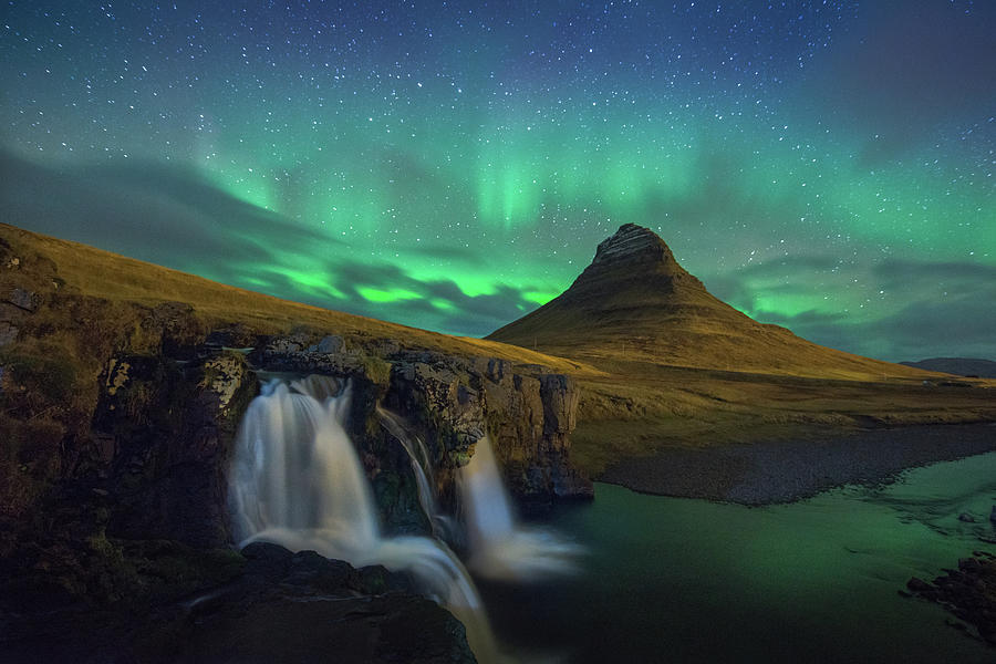 Kirkjufell Night Landscape With Photograph by Coolbiere Photograph