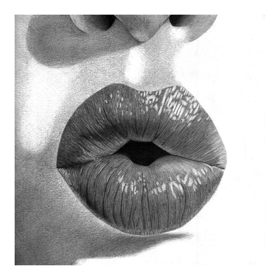 Lips Drawing - Kiss by Barbara Bright.
