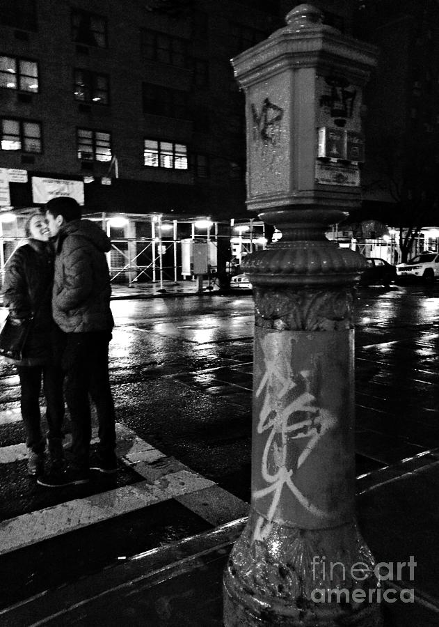 New York City Photograph - Kissing Couple - Night - New York City by Miriam Danar
