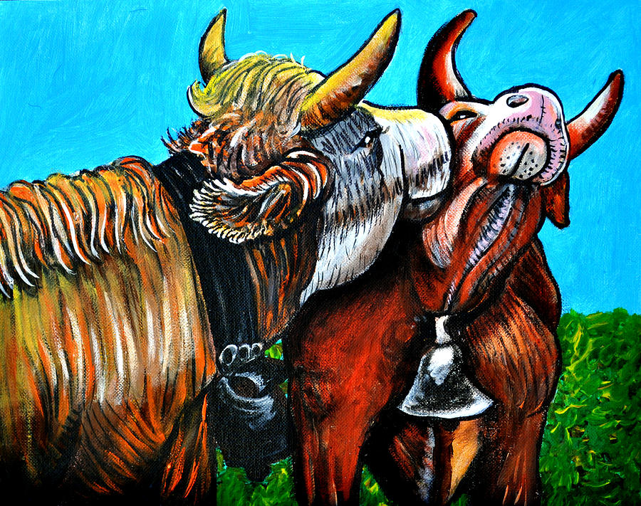 Kissing Cow Painting by Bob Crawford