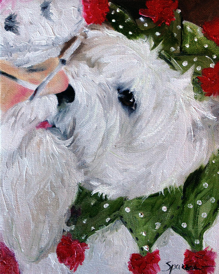 Elf Painting - Kissing Santa by Mary Sparrow