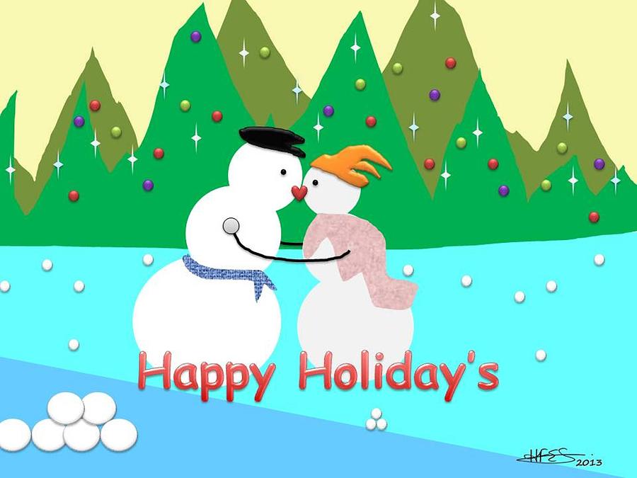 Kissing Snowman Drawing By Howard Elliott