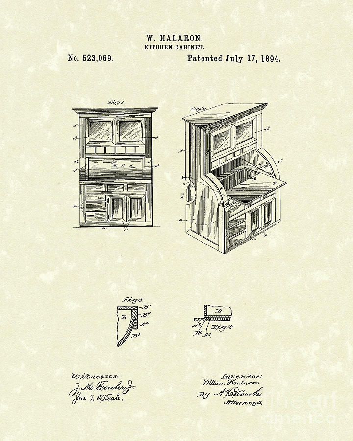Kitchen Cabinet 1894 Patent Art Drawing by Prior Art Design