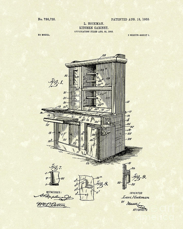 Kitchen Cabinet 1903 Patent Art Drawing by Prior Art Design