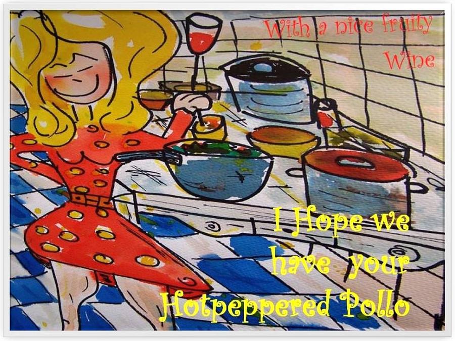 Wine Painting - Pollo Kitchen princess by Adriaan  Van Ravesteijn