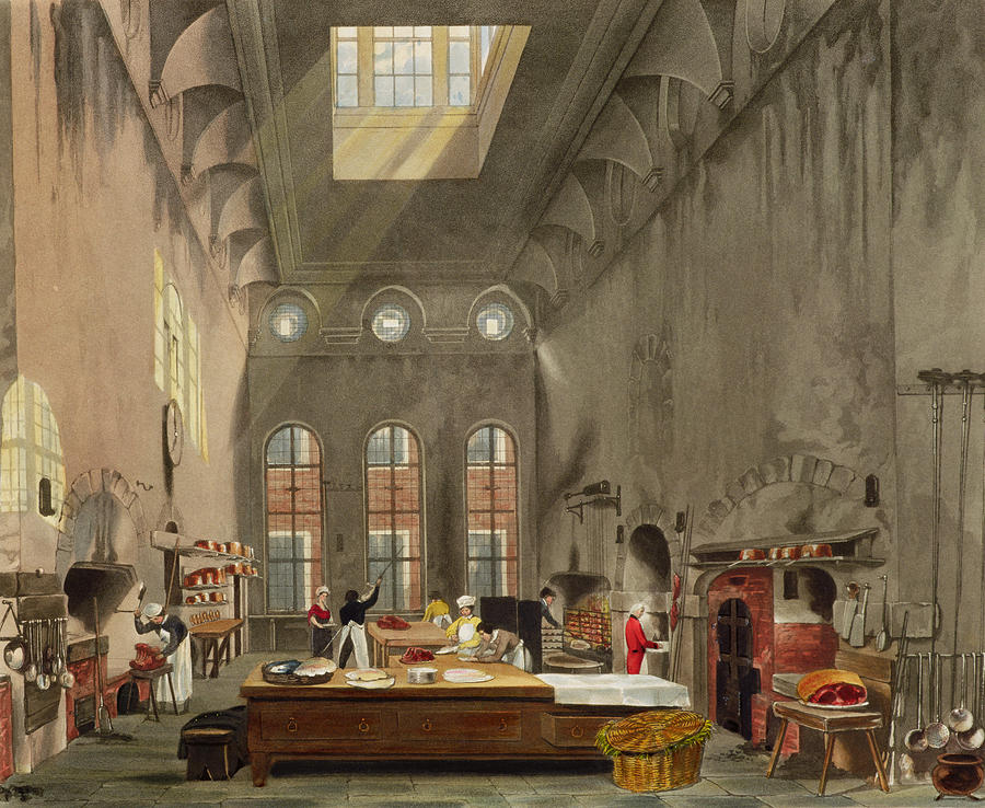 Meat Drawing - Kitchen, St. Jamess Palace, Engraved by James Stephanoff