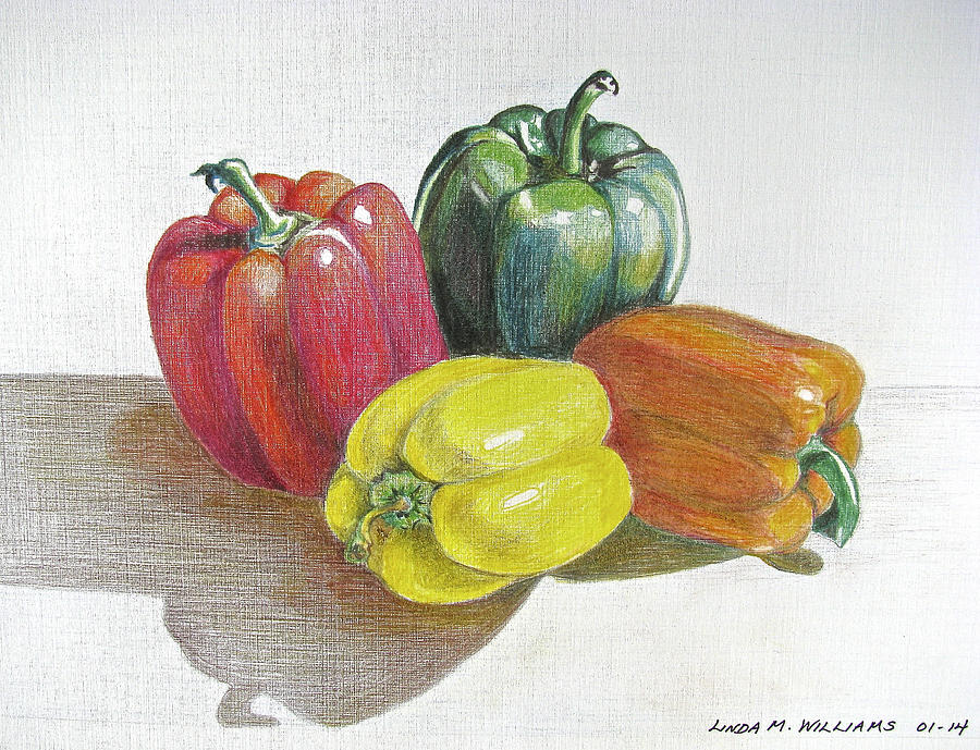 Kitchen Still Life with Peppers Drawing by Linda Williams