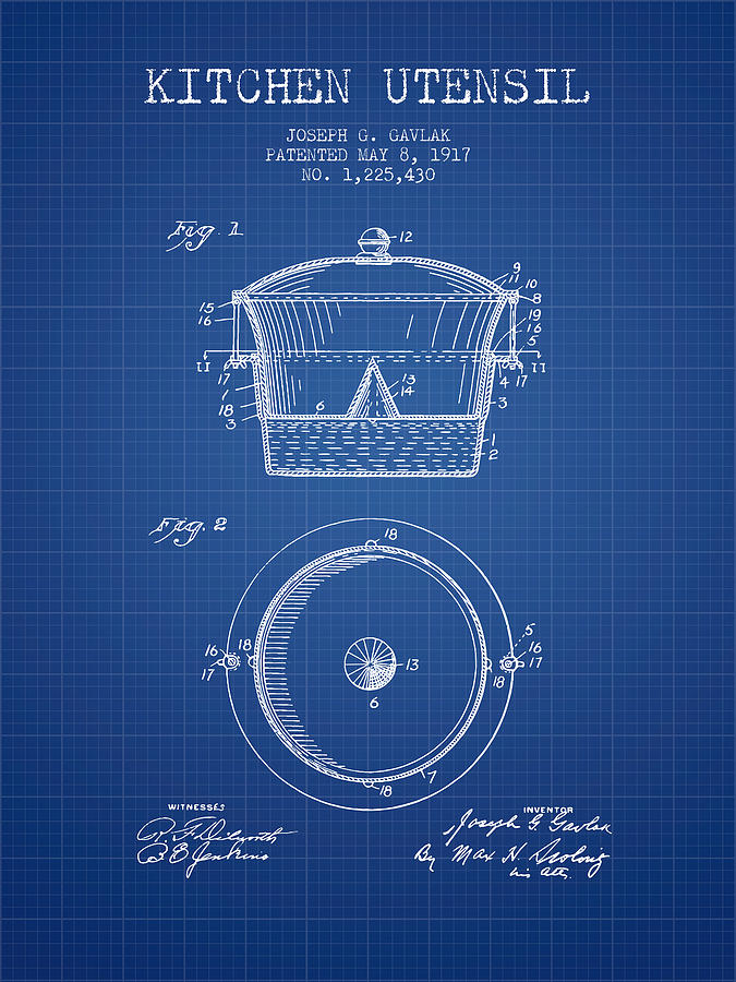 Vintage Digital Art - Kitchen Utensil patent from 1917 - Blueprint by Aged Pixel