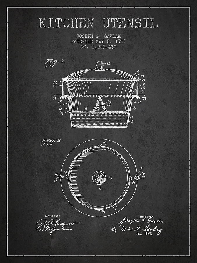 Vintage Digital Art - Kitchen Utensil patent from 1917 - Dark by Aged Pixel