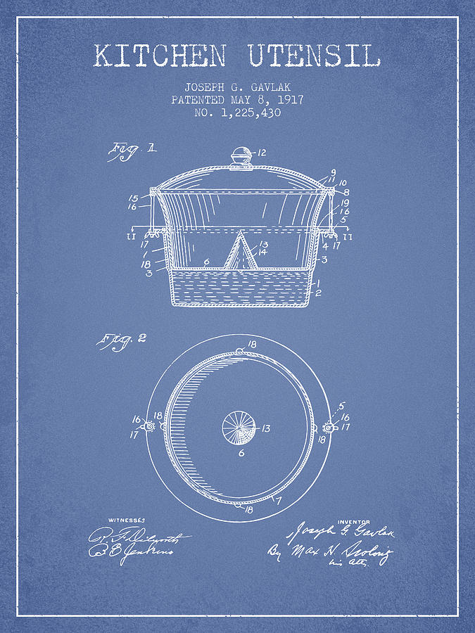 Vintage Digital Art - Kitchen Utensil patent from 1917 - Light Blue by Aged Pixel