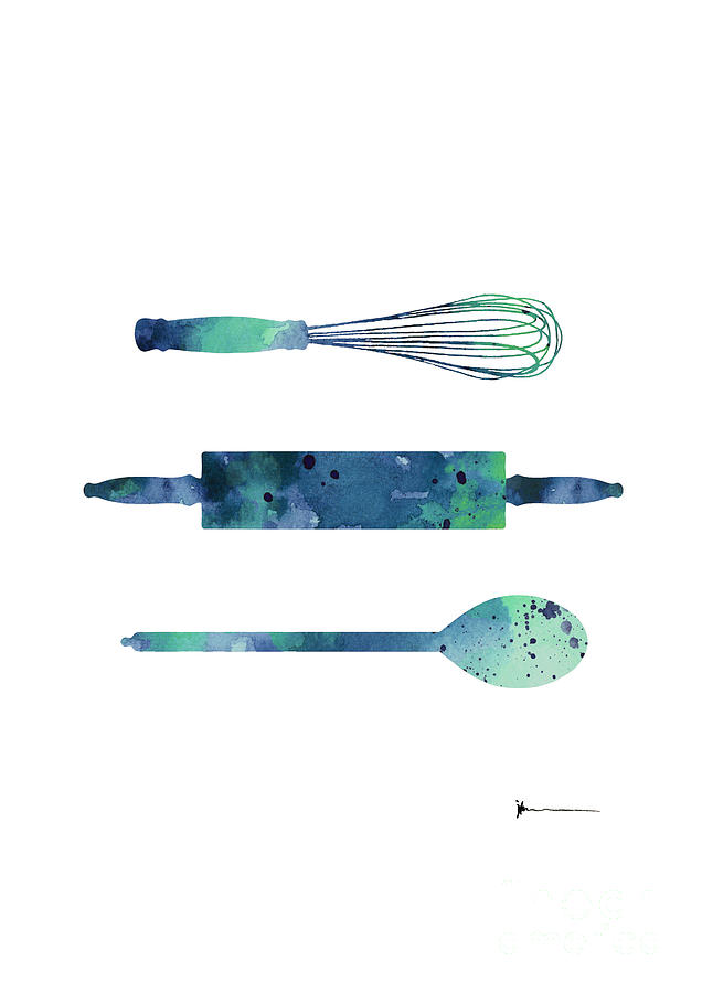 Abstract Painting - Kitchen utensils watercolor art print poster by Joanna Szmerdt
