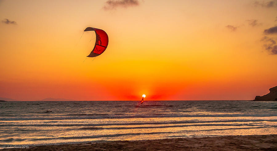 Kite Over Prasonisi Sunset Beach Photograph
