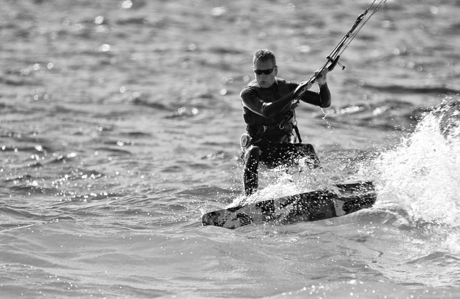 Kitesurfing Photograph - Kite Surfing Black And White by Dan Sproul Kitesurfing Photograph - Kite Surfing Black And White by Dan Sproul