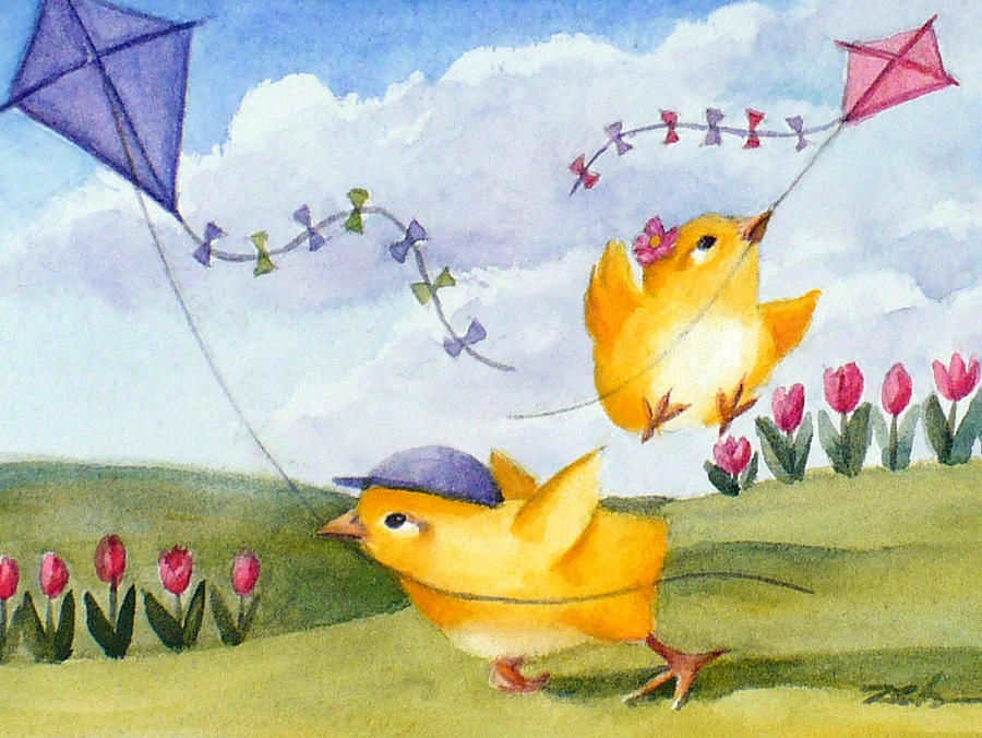 Kites in March Painting by Janet Zeh