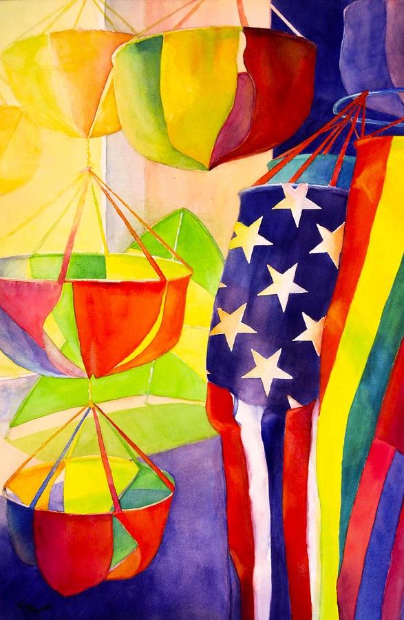 Kites in the Shop Window Painting by George Harth