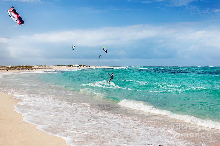 Kitesurfer at Boca Grande beach Aruba Photograph by Jo Ann Snover
