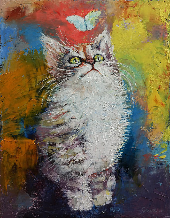 Cat Painting - Kitten and Butterfly by Michael Creese