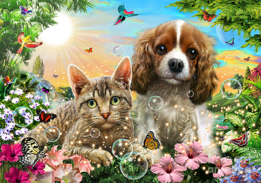 Kitten and Puppy Digital Art by MGL Meiklejohn Graphics Licensing