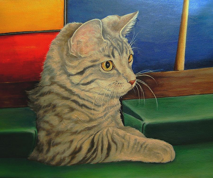 Kitten Portraits Painting - Kitten in a Side Pocket 3 by Pamela Humbargar